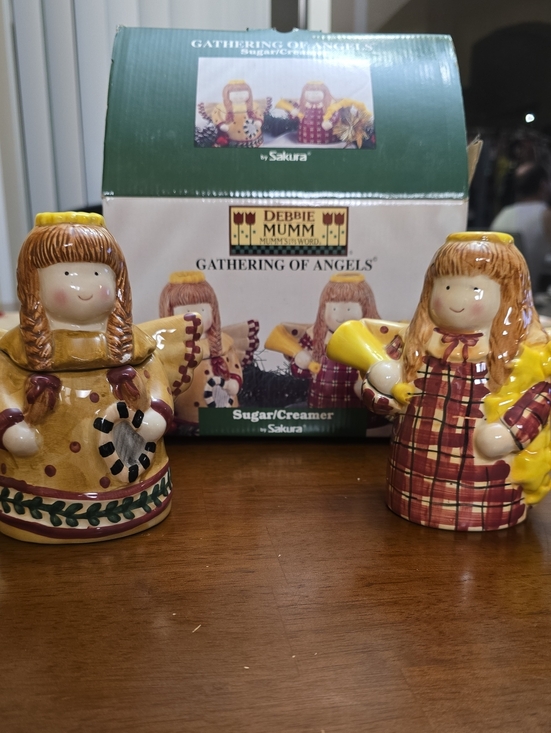 Sakura Other - VINTAGE Debbie Mumm "Gathering of Angels" ceramic sugar and creamer set by Sakur